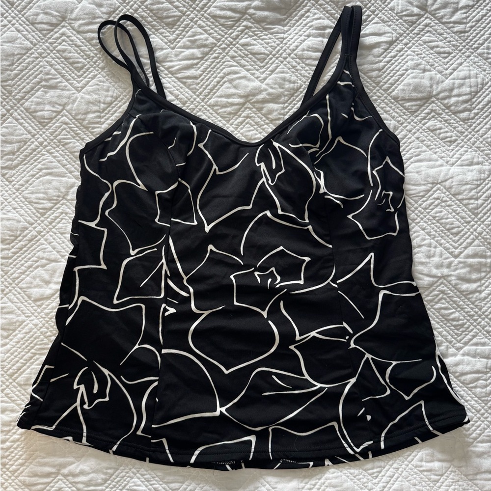 Miraclesuit Black and White Floral Tankini Top EUC 18W Resort Summer Swim